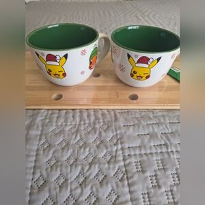 Pokemon Christmas Ceramic Mug 24 Ounces Pikachu Charmander Bulbasaur Set 2.